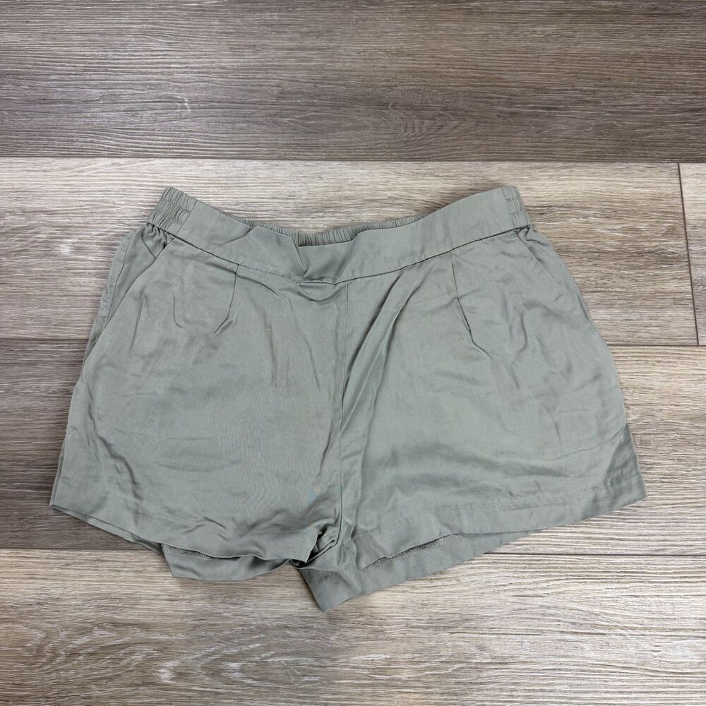 AllSaints Chino Shorts Womens Size 6 Green Pleated Elastic Waist Casual Summer